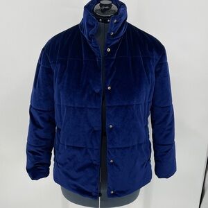 IMAN WOMENS SIZE SMALL Deep Blue Puffer Jacket LOOKS LIKE VELVET